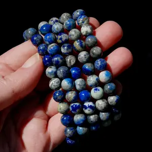 Genuine Lapis Lazuli Crystal Beaded Bracelet, 8mm Natural Gemstone Beads