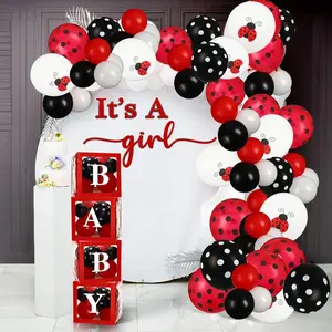 Syhood 88 Pcs Ladybug Theme Baby Shower Decorations for Girl Balloon Boxes Cake Topper Balloons Ladybug Backdrop Balloon for Ladybird Birthday Baby Shower Gender Reveal Party Supplies
