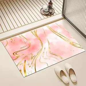 Floor Mats Absorbent & Non - Slip Diatomaceous Earth Shower Mat, Quick - Dry Bathtub Mat With Pink - Golden Line Design For Bathrooms Kitchens & Entrances Perfect For Holiday Gifting, Diatomite Bath Mat