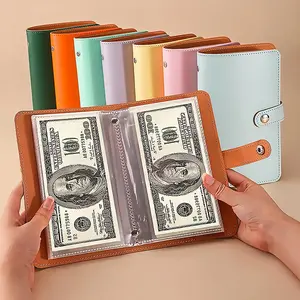 PU Material Money Saving Book, Bill Organizer Planner, Holds Up to 100 Bills, Includes Bill Photos and Card Storage, A6 Large Capacity Cash Notebook with 50 Sheets