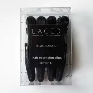 Laced Hair Extension Clips - Original Design with Secure Fit and Comfortable Use, Rubberized Non-Slip Grip, Expandable Middle Section, Rustproof Stainless Springs, Set of 4