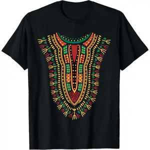 Cotton Short Sleeve African Style Dashiki Pattern Black T-Shirt For Men Women