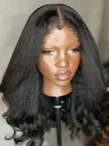 Fashion Soft 30-Inch Long Wig, 180% Density，Yaki  Kinky Straight Wave 13x4 Front Lace, Natural Black Color, Glueless, Heat Resistant, Preplucked，Daily Use, Lace Front Wigs