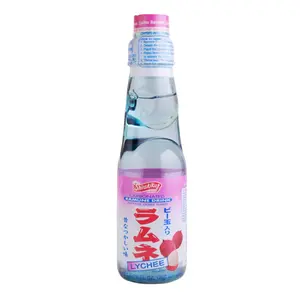 SHIRAKIKU Lychee Flavor Japanese Ramune Soda - 200ml Bottle, Unique Marble Pop Top, Refreshing Japanese Drink