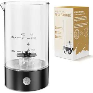 Cold  Maker, 9oz Automatic Cold Milk Frother Handheld-free, Electric Whisk Drink Mixer for Lattes,Cappuccinos,Macchiato (Deep Black)