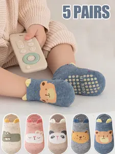 5 Pairs Kids Paw Socks, Baby Toddler Non-Slip Indoor Floor Socks, Cartoon Animal Design, Various Designs, Unisex Children Anti-Skid Socks for Boys & Girls