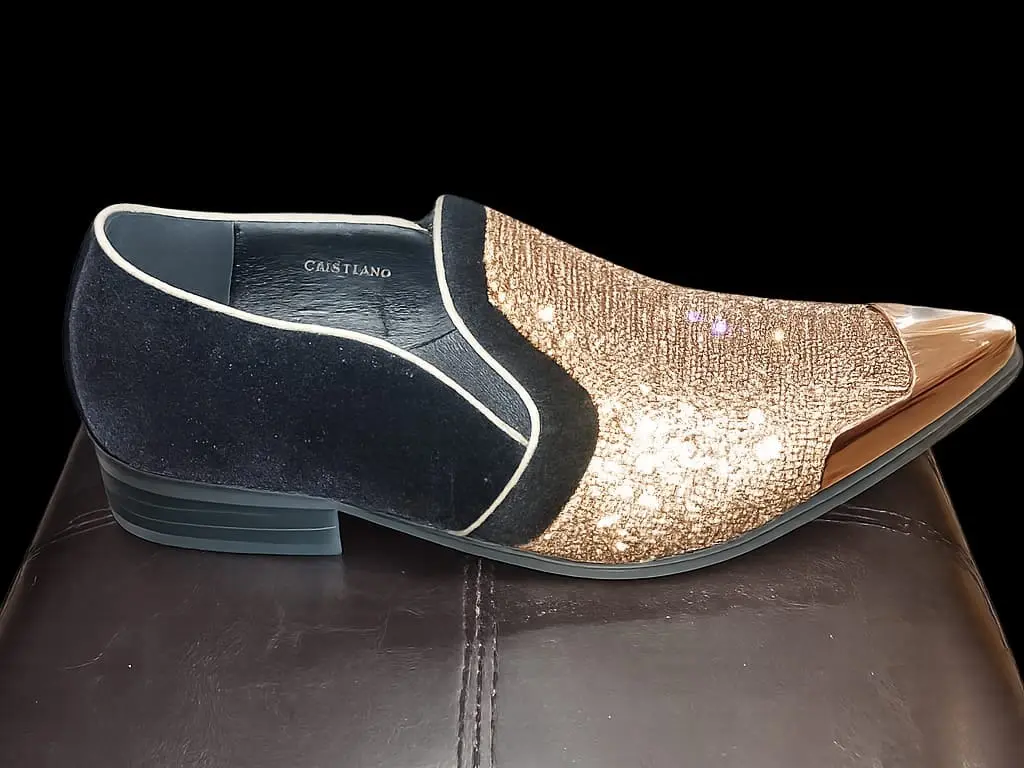 Cristiano Versatile Gold Glitter & Navy Textile Shoes for Casual & Formal Wear Comfortable All-Day Footwear