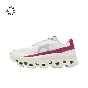 Long-Distance Cushioned Running Shoes, White-Pink Color Block Design, Oversized Hollow Cloud Modules Midsole and High-Rebound Foam Technology