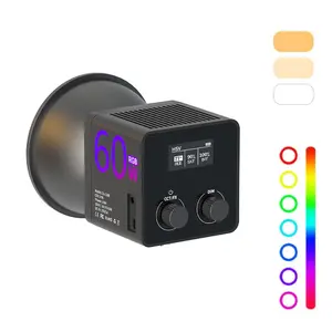 RGB COB LED Video Light, 60W RGB COB Continuous Output Lighting Handheld Spot-light Dimmable Video Lighting