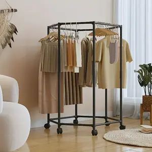 1PC hexagonal rotating hanger with wheels, bearing 260 pounds - stable 16mm metal tube, independent upright hanger, multiple hangers, portable design, efficient storage and display, suitable for bedrooms, balconies, dormitories - suitable for apartments