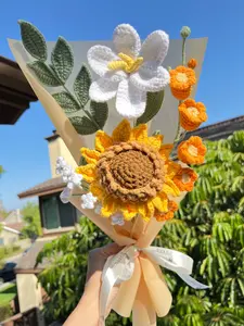 crochet sunflowe+crochet flower+crochet bouquet+christmas gift+thanksgiving+handmade flower+forever flower+birthday gift+creative gift+ Housewarming Present+graduation gift+ Marriage Proposal Gift+ Gift for Friends and Family,crochet lily Decor Decorative