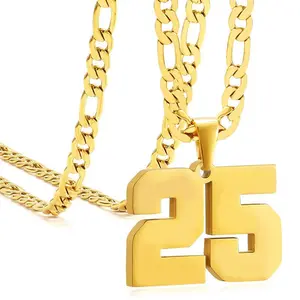[Lucky Number] Stainless Steel Sports Number Necklace for Men & Boys| Figaro Chain Jersey Number Pendant for Baseball, Basketball, Football| Waterproof Athletic Jewelry Gift| Number 00-99