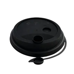 Custom Cup Factory Stylish Insulated Black Attached Stopper Lid with Straw for 16-32oz Premium PP Injection Plastic Tumblers (90mm Diameter, 1000 Pcs)