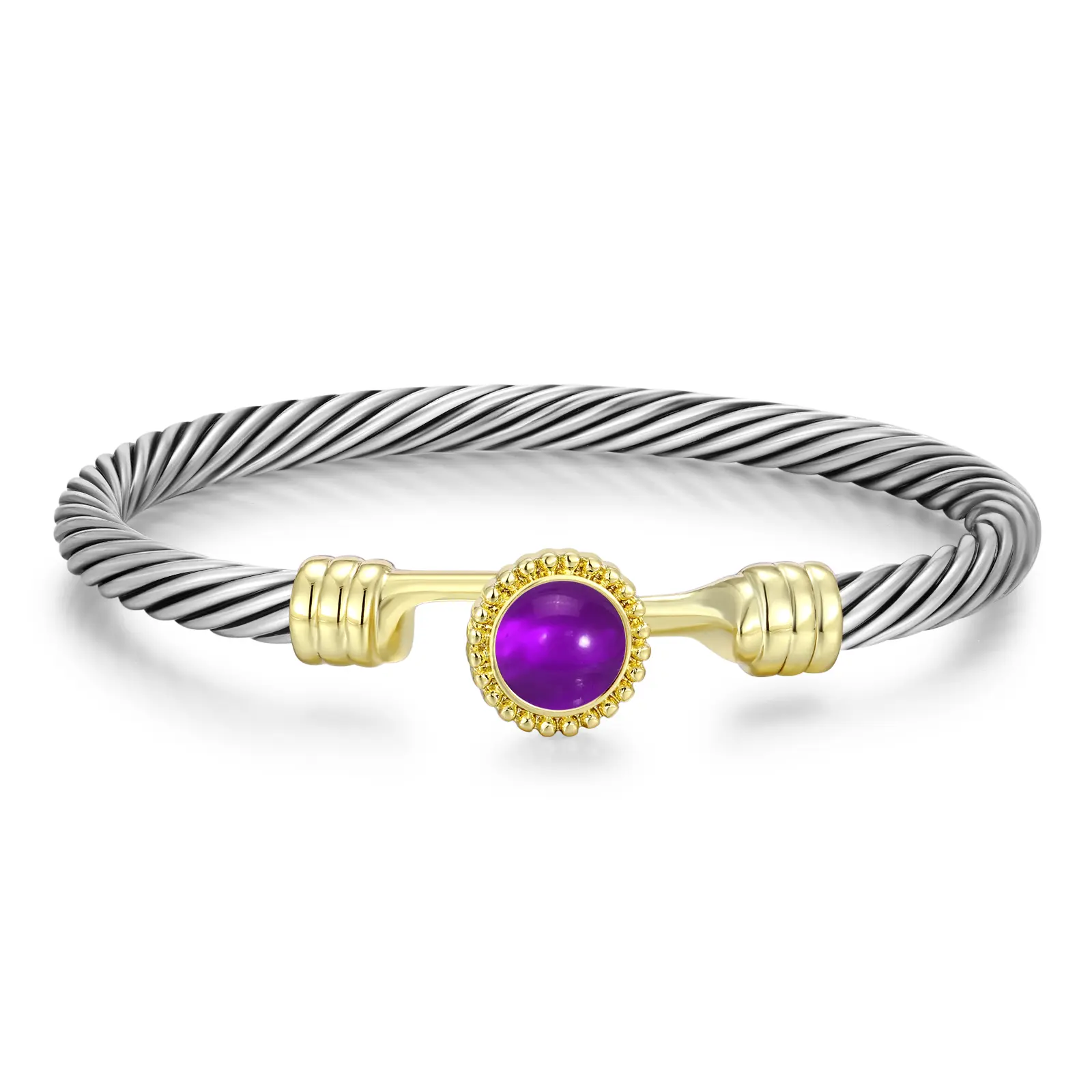 Mytys Two Tone Bracelets for Women Vintage Gold and Silver Bracelets Mixed Metal Stainless Steel Twisted Wire Cable Bracelets Durable Stylish Festival Gift