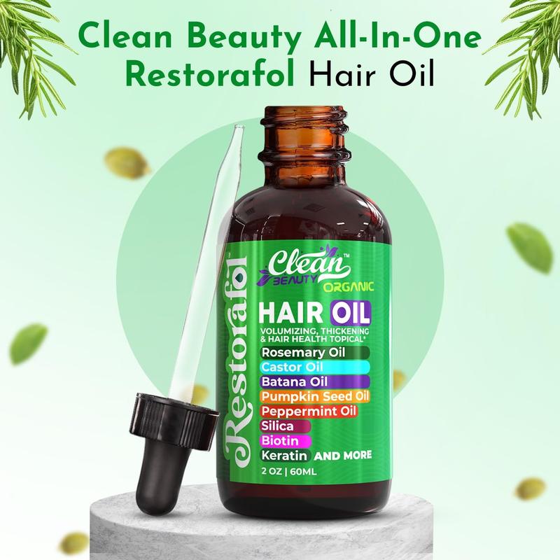 Clean Nutra Rosemary Hair Oil, Castor Oil, Batana Oil, Pumpkin Seed, Collagen, Biotin, Keratin & More for All Hair Types Alcohol-Free Cruelty-Free Liquid Drop – Restorafol