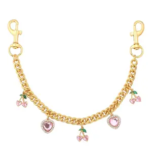 Cherry Heart Pink Rhinestone Bag Charm Set - Stylish Playful Bag Chain, Luxe Trending Bling Accessory for Purses & Backpacks, Pink Keyring Gift