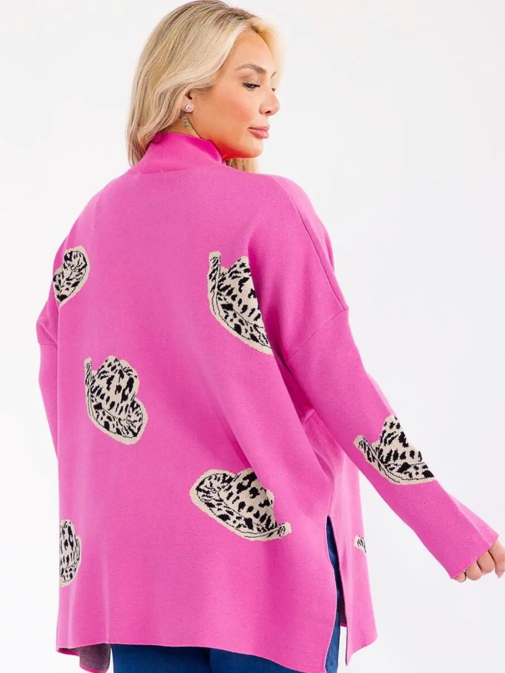 PLUS SIZE LONG SLEEVE MOCK NECK GRAPHIC PULLOVER OVERSIZED SWEATER