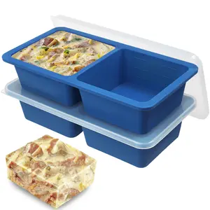 KOLUTI Nonstick Silicone 2 Soup Cubes Freezer Tray with Plastic Lid, 2-Pack 400ML Large Ice Cube Sauce Molds Maker, Stackable Meal Prep Food Storage Freezing Container, Dishwasher Safe & BPA Free