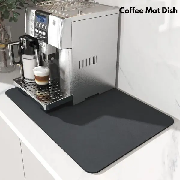 Coffee Mat Dish Drying Mat for Kitchen Counter – 12”x19” Absorbent Coffee Bar Mat with Rubber Backing, Non-Slip & Quick Drying, Stain-Hiding Coffee Maker Mat for Espresso Machine, Dish Rack & Kitchen Accessories (Dark Grey)