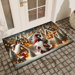 1 pc Christmas New Year cypress dwarf print floor mat flax surface diatomaceous earth anti-slip water-absorbing indoor outdoor print mat for kitchen dining room bathroom bedroom decoration holiday home decor Home Decor Rugs