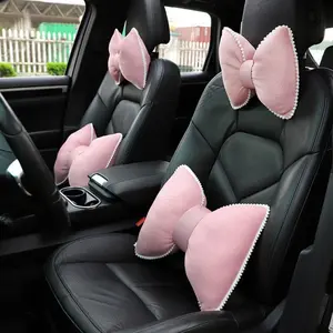 Fashion Pink Color Car Headrest Pillow Ergonomic Cool Pillow Waist Cushion Lovely Bowknot Breathable Ice Silk Pillow Summer