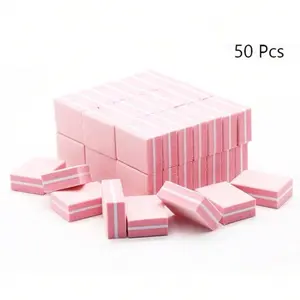 Mini Nail Buffer - 50 Pieces in Pink with White Stripes - Ideal for Nail Care
