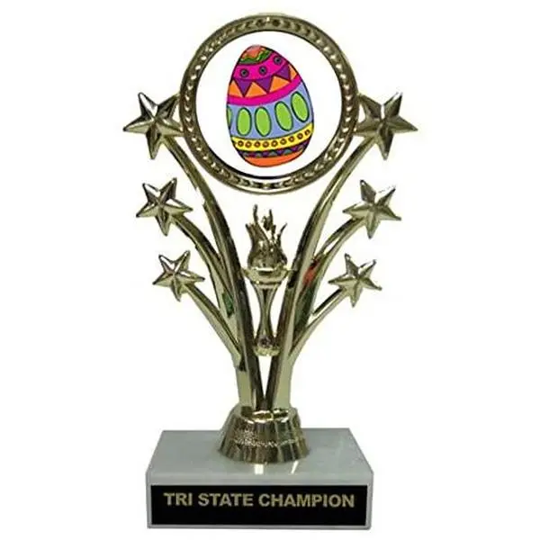 BuyAwardsandTrophies Easter Trophy - Plastic Trophy with Base, Awards and Trophies for Fun Contests, Prizes for Adults and Kids Gold, 5"