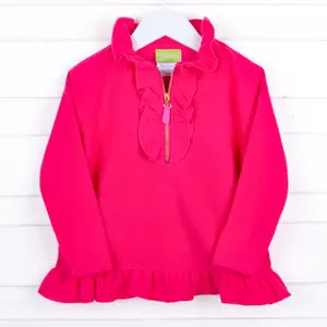 Pink Half Zip Ruffle Fleece Jacket - Girls Soft & Cozy Fall Outerwear