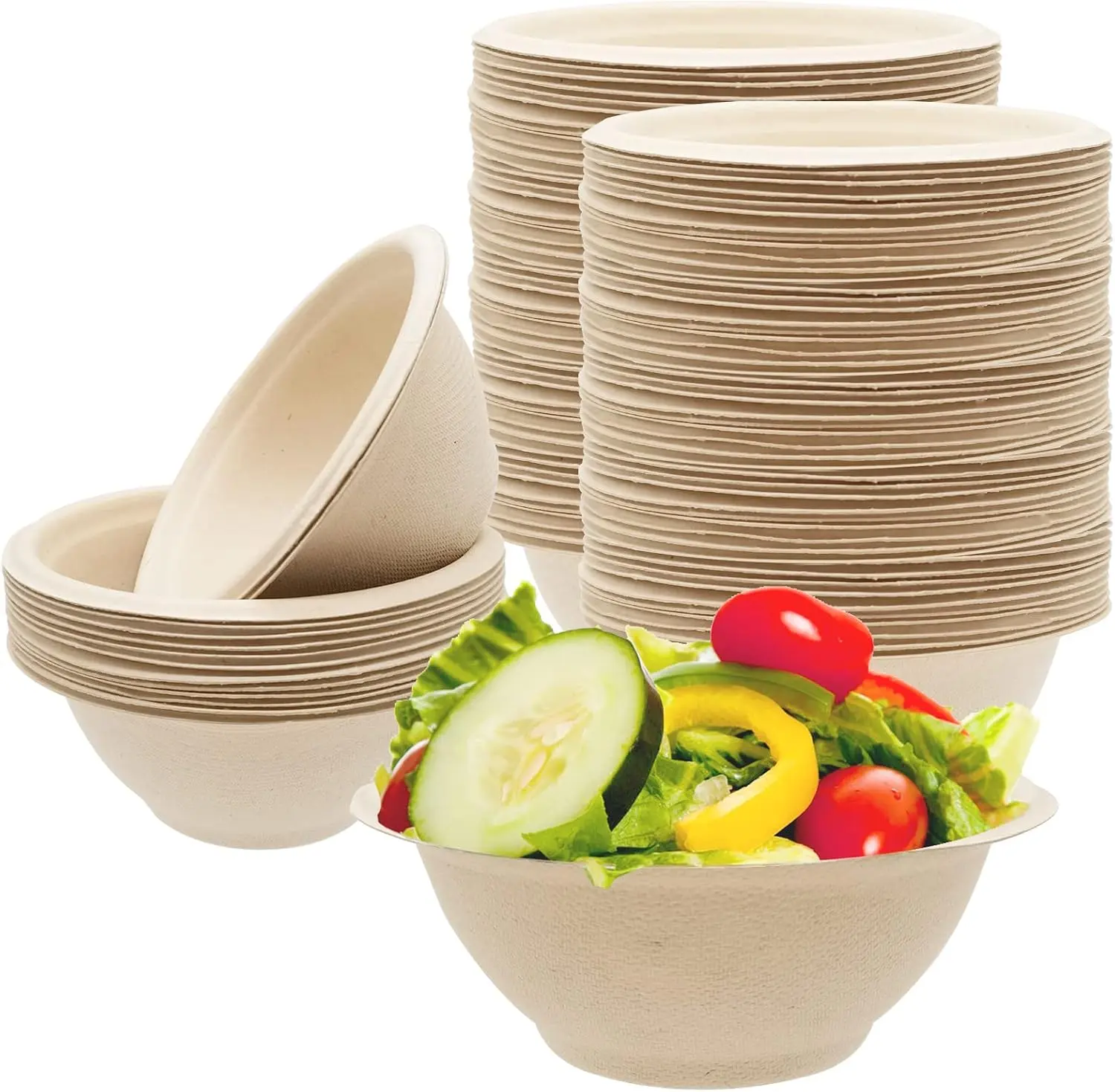 100-Pack 8oz Compostable Bagasse Paper Bowls, Heavy-Duty Disposable Eco-Friendly Heat-Resistant Bowls for Soup, Salad (Hot or Cold Use)