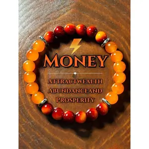 Prosperity And Good Luck Stretch Bracelet - 8mm Orange Quartz With Red Gradient, Wealth Gemstone Perfect Gift For Any Occasion