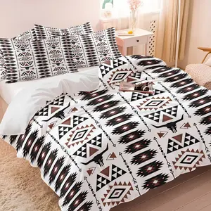 2/3Pcs Western Boho Aztec Duvet Cover Set, Aztec Cow Skull Geometric Printed Comforter Cover, Soft Lightweight Tribal Bedding Set for Adults Teens Women Bedroom, Living Room, Rustic Home Decor