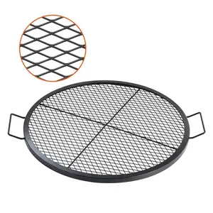 【FathersDayGift】VEVOR X-Marks Fire Pit Grill Grate,  Round Cooking Grate, Heavy Duty Steel Campfire BBQ Grill Grid with Handle and Support X Wire, Portable Camping Cookware for Outside Party & Gathering, 30 Inch
