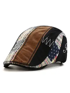 1pc Men Beret Newsboy Hat Patchwork Flat Cap Golf Driving Cabbie Gatsby Cap Casual Hat