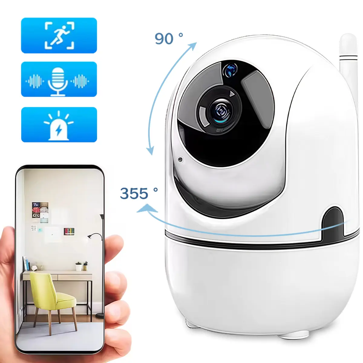 Indoor Security Camera for Home, Wifi Security Cameras, Surveillance Camera, Wifi Monitoring Camera with 355° Pan-Tilt, Phone App Remote Control, 2.4G WiFi, Two-Way Audio, Night Vision, Home Pet Monitor