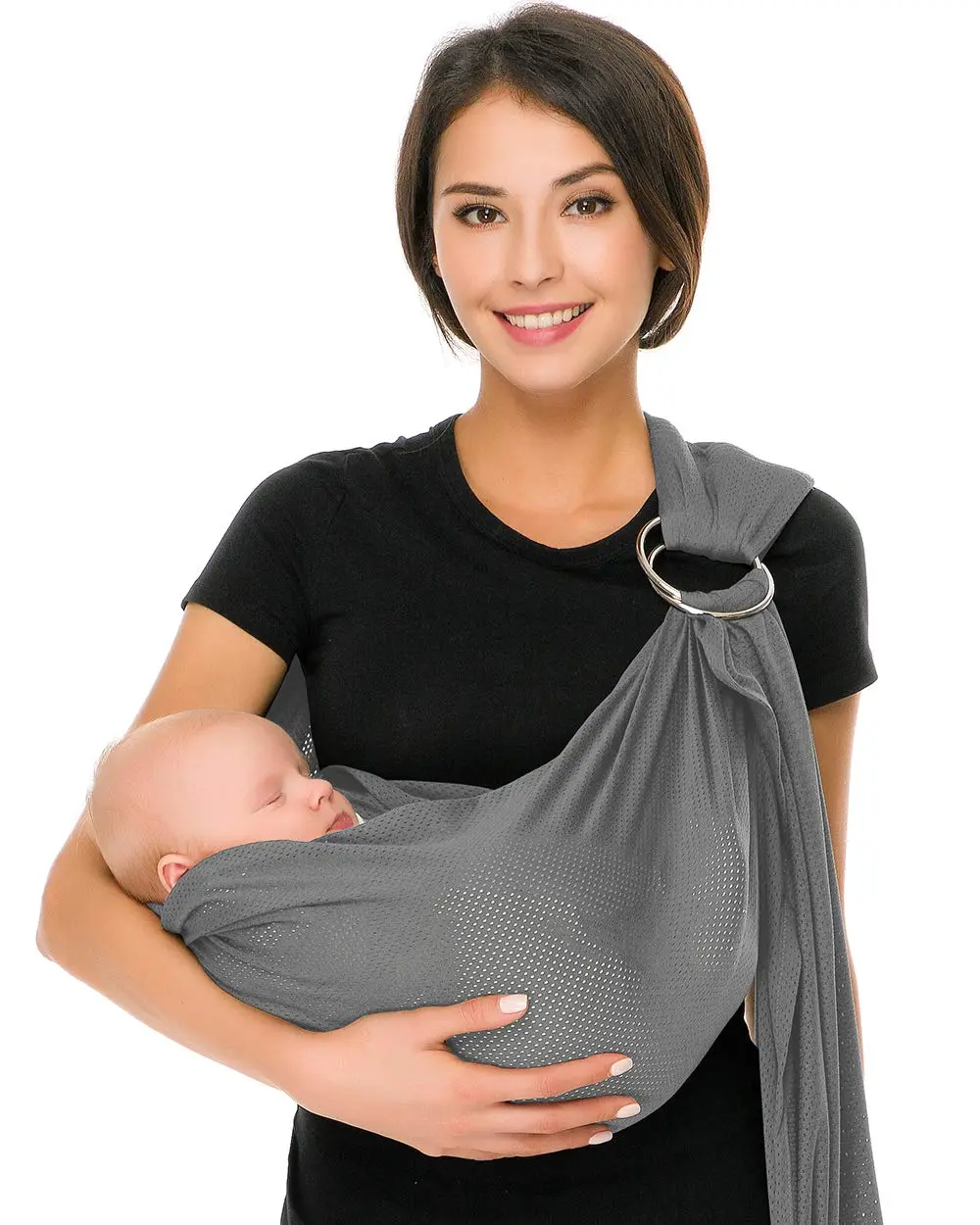 CUBY Water Baby Ring Sling Carrier - Lightweight Breathable Quick-Drying Mesh, Adjustable Ergonomic Hands-Free Newborn Sling Carrier for Toddlers, Summer Swimming Pool & Beach (Light Gray), Adjustable Ergonomic Carrier, Hands Free Carrier