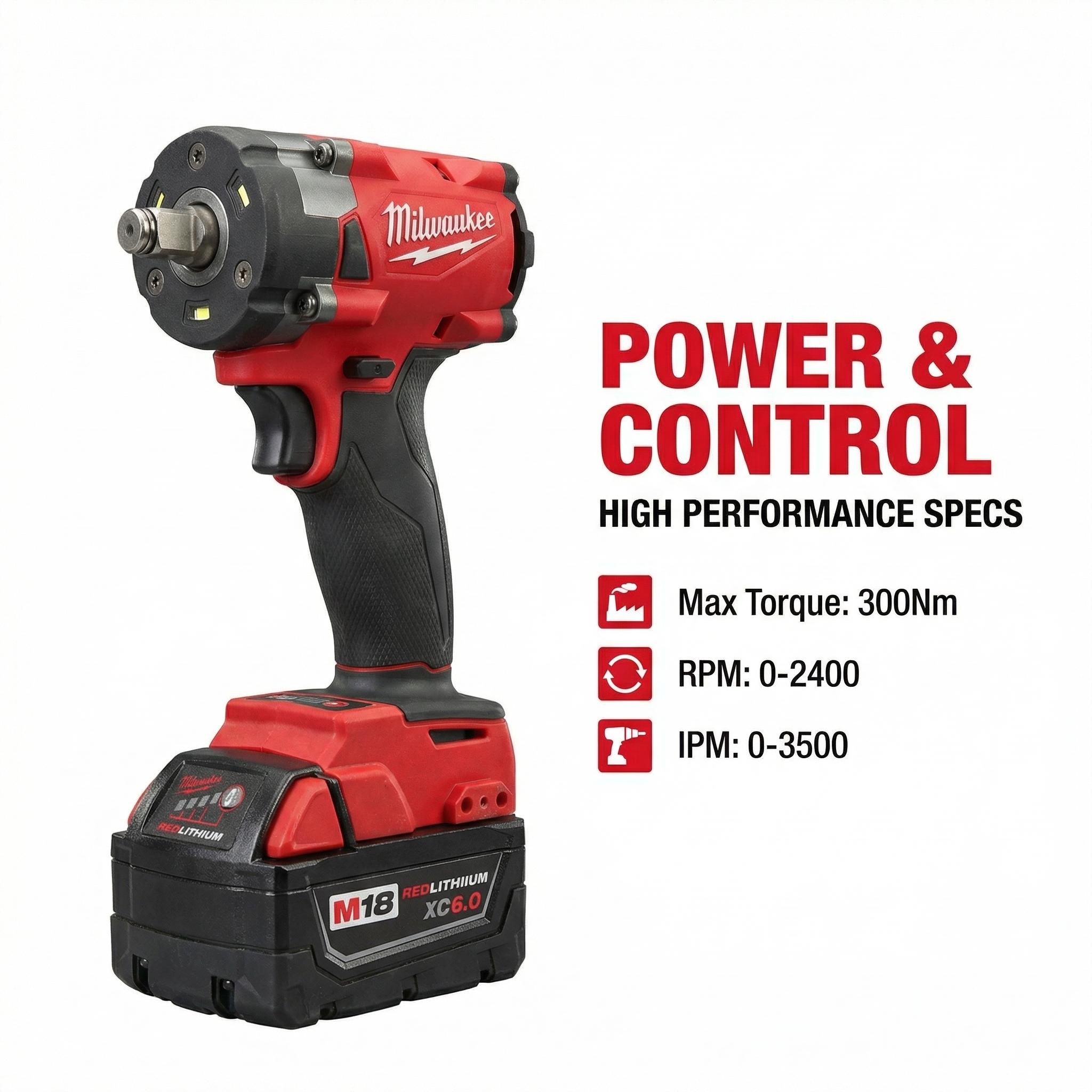 Milwaukee M18 FIW212 Electric Impact Wrench Kit With Battery Charger for Industrial Assembly Cordless Tool Durable