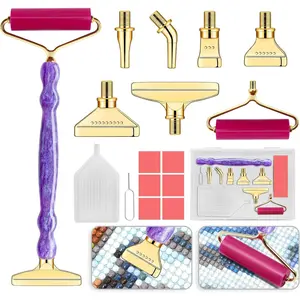 Painting Pen Kit - 7 Metal Tip  Art Tools, 5D  Painting Accessories for Adults Beginners,  Pen with Straight/Bent/Flat/Roller Nibs, Tray & Clay