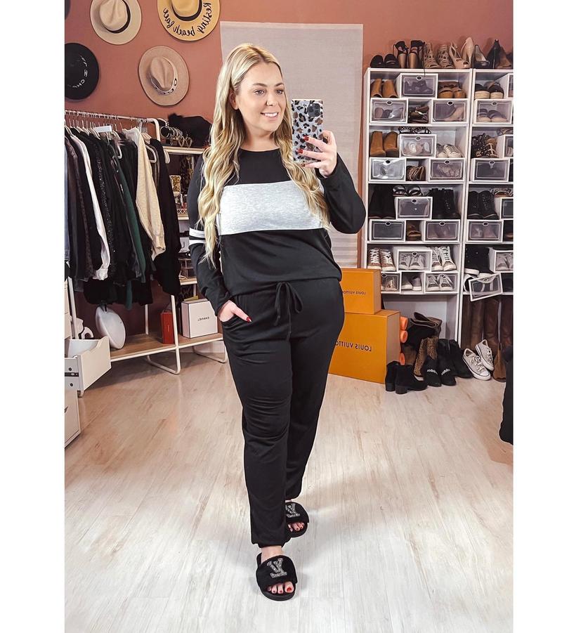 PrettyGarden Women's Color Block 2-Piece Tracksuit Crew Neck Long Sleeve Tops Long Sweatpants Outfits Lounge Sets loungewear