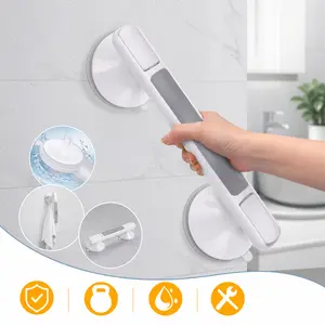Premium Shower Grab Bar Instant Install Tool-Free No Drilling 12 Inch Heavy Duty Suction Cup Non-Slip Bathroom Safety Handle No Adhesive for Seniors Elderly Disabled Pregnant Women Post-Surgery