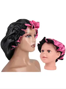 2pcs/set Unisex Plain Color Bonnet Caps, Casual Trendy 2 Color Layer Combine Turban Hat with Flower Design for Mom Daughter Son, Fashionable Turban Hat for Daily Wear