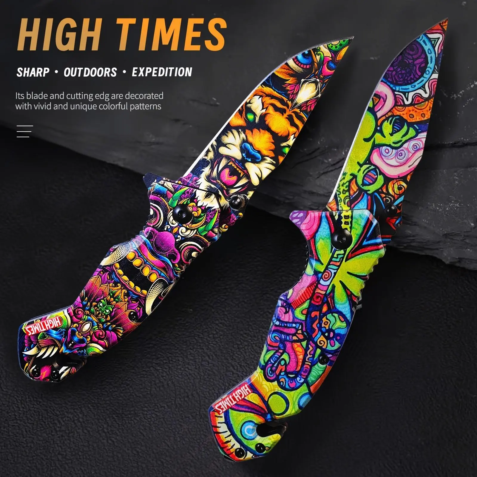 3.5 Inch Quick Open Pocket Knife - Ultra-lightweight Folding Knife with Eye-catching 3D Printed Textured Handle Is The Perfect EDC Tool for Men And Women for Outdoor Camping, Fishing And Hiking
