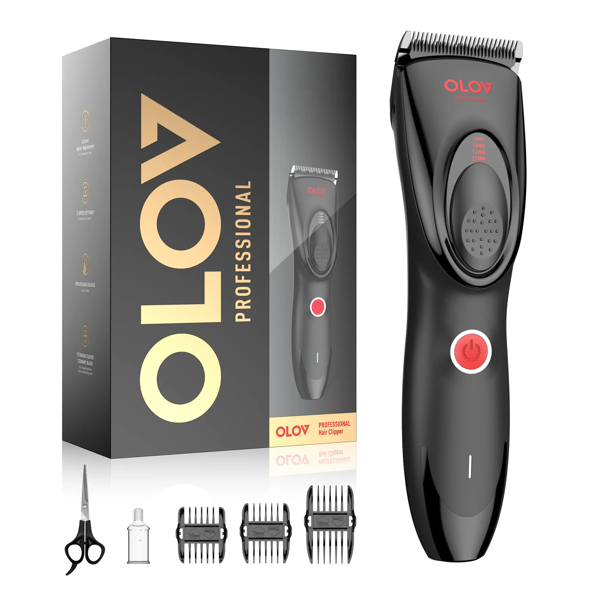OLOV Cordless Rechargeable Hair Clipper & Trimmer - 4 Length Adjustable, Removable Batteries, Cells for Men Daily Care, Home Haircutting, Hair Styling
