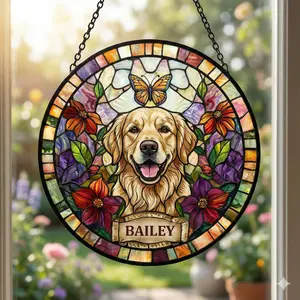 Personalized Dog Portrait Acrylic Suncatcher – Custom Pet Memorial Window Hanging, Stained Glass Style Photo Sun Catcher, Dog Loss Keepsake Gift