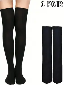 1 Pair of Black Over-the-Knee Socks, Soft Knee-High Stockings Women's Leg Warmers Ideal for Christmas Costumes and Everyday Wear