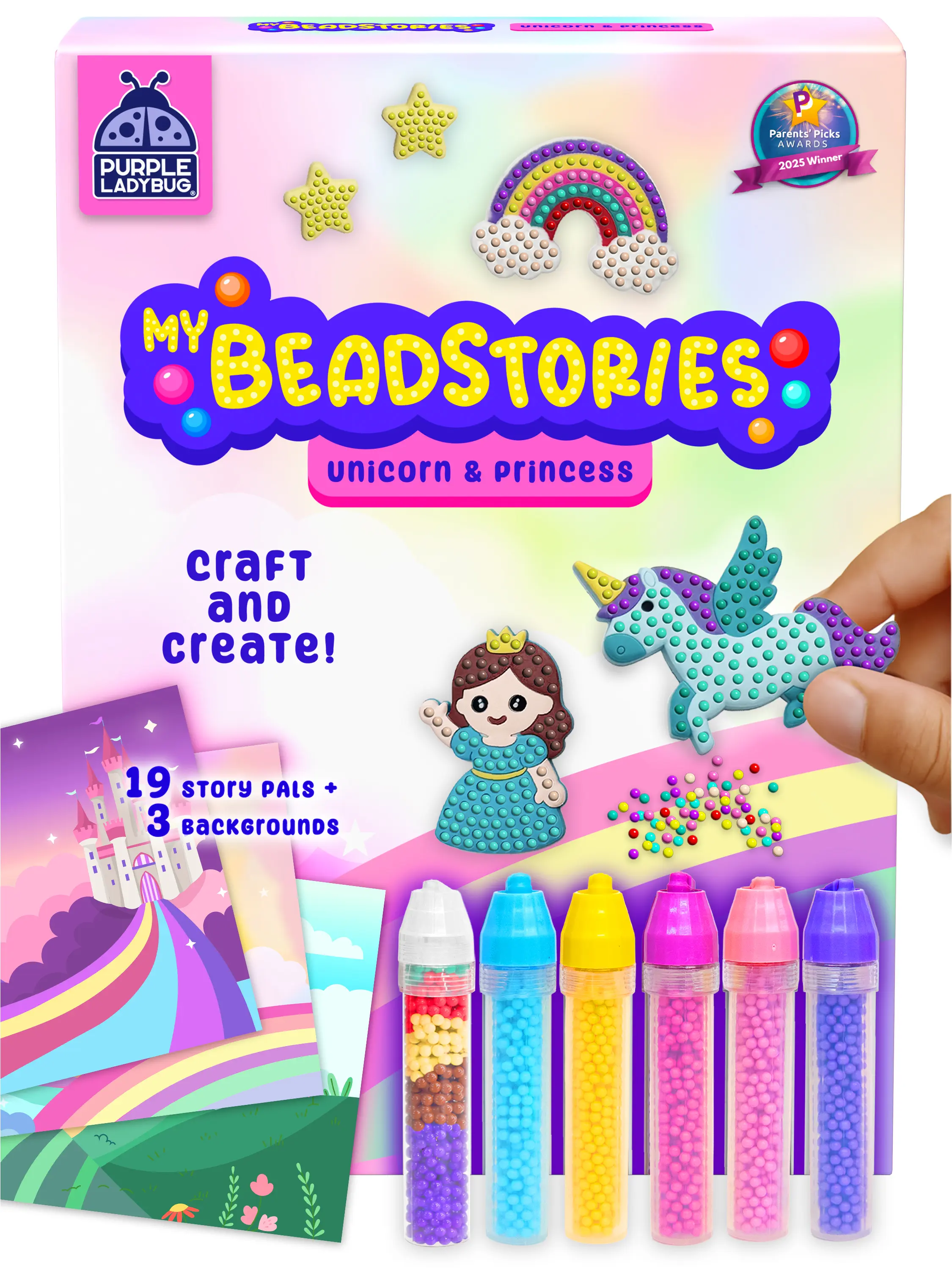 Purple Ladybug Beadstories Bead painting & Storytelling Craft Kit, Screen-free creativity for kids, low-mess, low-prep, everything you need included. Keeps kids busy and having fun while expressing themselves - a gift you'll be proud to give!