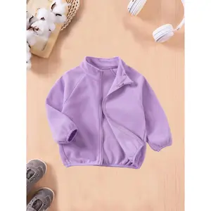 Autumn and winter girls' fashion solid color coat casual long-sleeved zip-up top infant fleece jacket with small stand-up collar unisex children's clothing suitable for outdoor wear