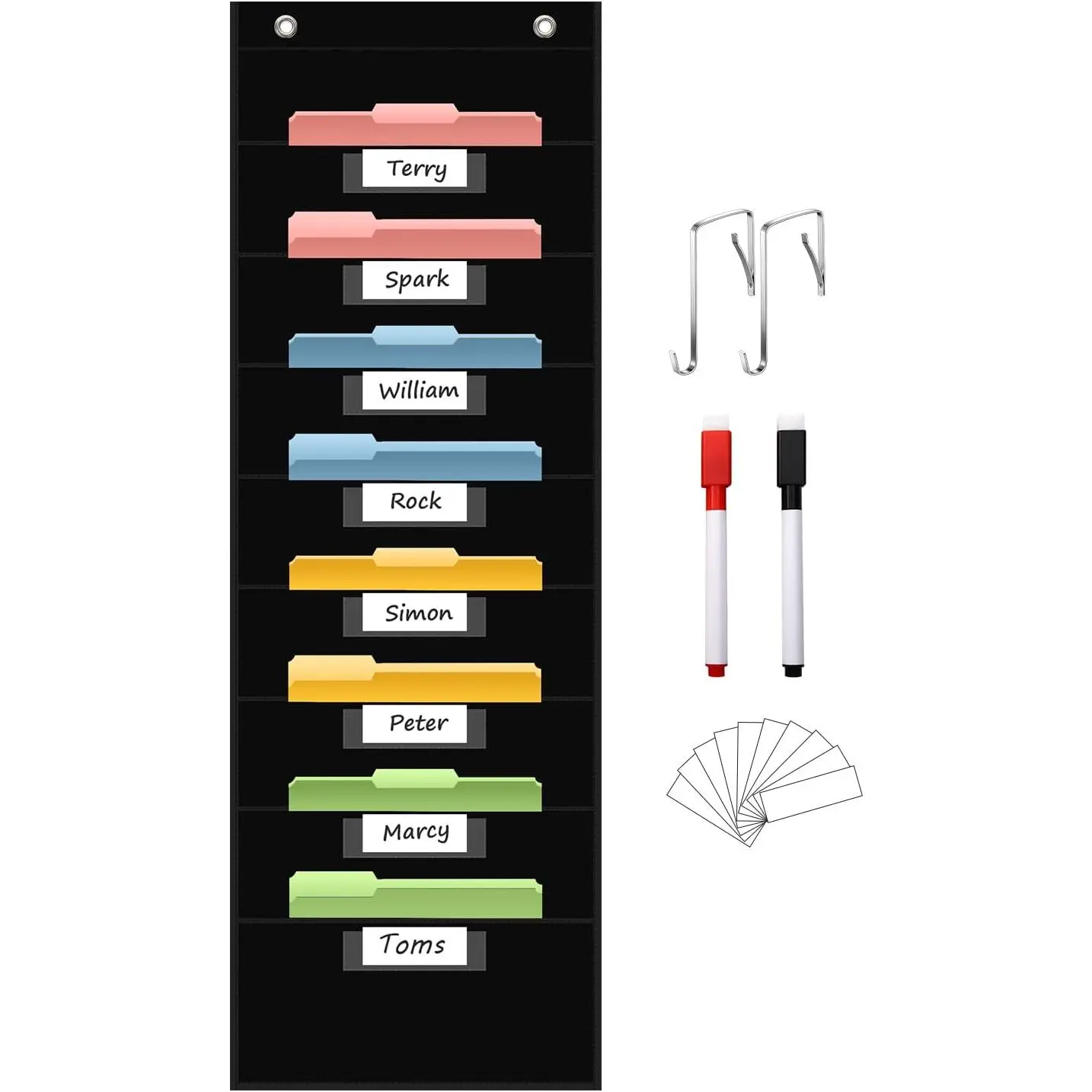 8 Pockets File Storage Pocket Chart with 8 Nametag Pockets,Hanging Wall File Organizer for Classroom and Office Use, Keeps assignments, Files, scrapbooks, and Papers neatly Organized.