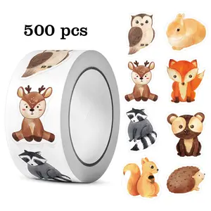 500pcs/roll Hand-Drawn Cartoon Animal Stickers, 1 Inch Glossy Self-Adhesive Round Labels for Crafting, Scrapbooking & Envelope Decoration, Scrapbook Materials