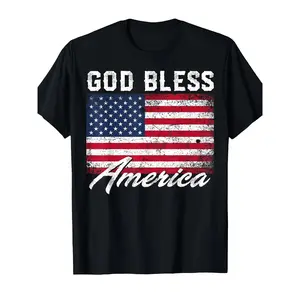 Men’s & women’s “God Bless America” USA flag 4th of July patriotic unisex 100% cotton T-shirt, soft, all-season casual streetwear essential, versatile all-season style — 220 g