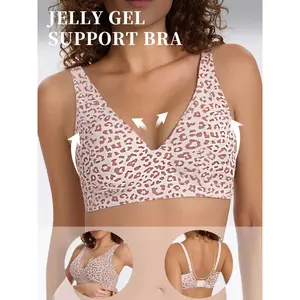 Women's Wireless Jelly Supportive Bra, Soft Comfy Bra, Deep V Design, Medium Support, Three-Quarter Cup, Casual Fitted Lined Underwear, All Seasons